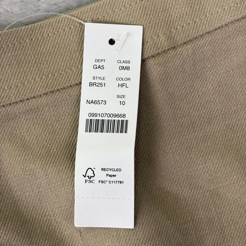 NWT J.Crew Women's Khaki Linen Blend Skirt Size 10 Back‎ Zip Office Casual Lined
